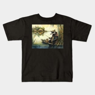 Funny Badger Fishing On A Lake Kids T-Shirt